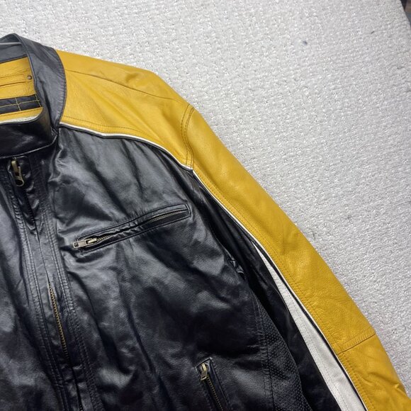 VTG 725 Original Biker Leather Bomber Jacket Motorcycle Black /Yellow Men L Read - Picture 6 of 15